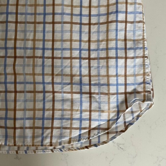 CANALI SS Designer Luxury 100% Cotton Check Shirt Made in Italy Wht Blue Tan M - Picture 4 of 13